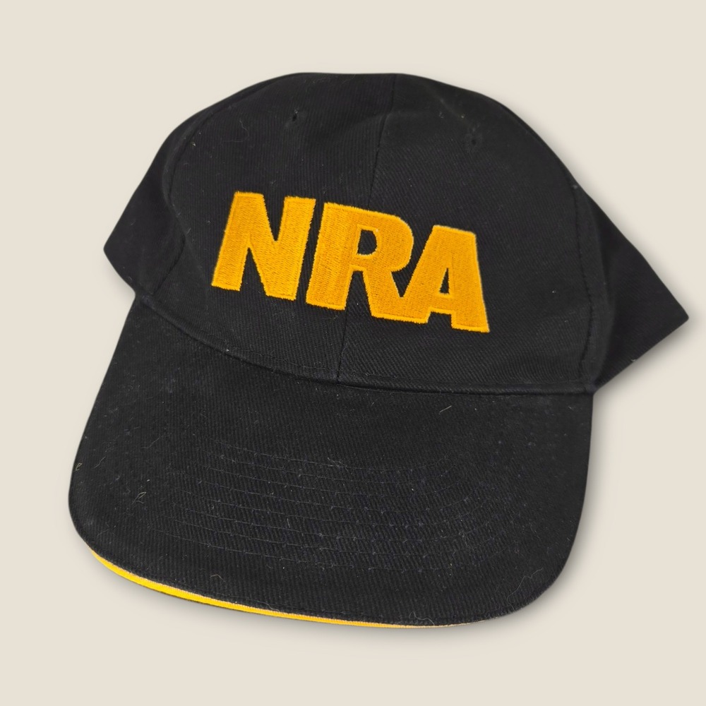 NRA Black Hat Baseball Cap Yellow Trim Patriotic Adjustable National Rifle Assoc